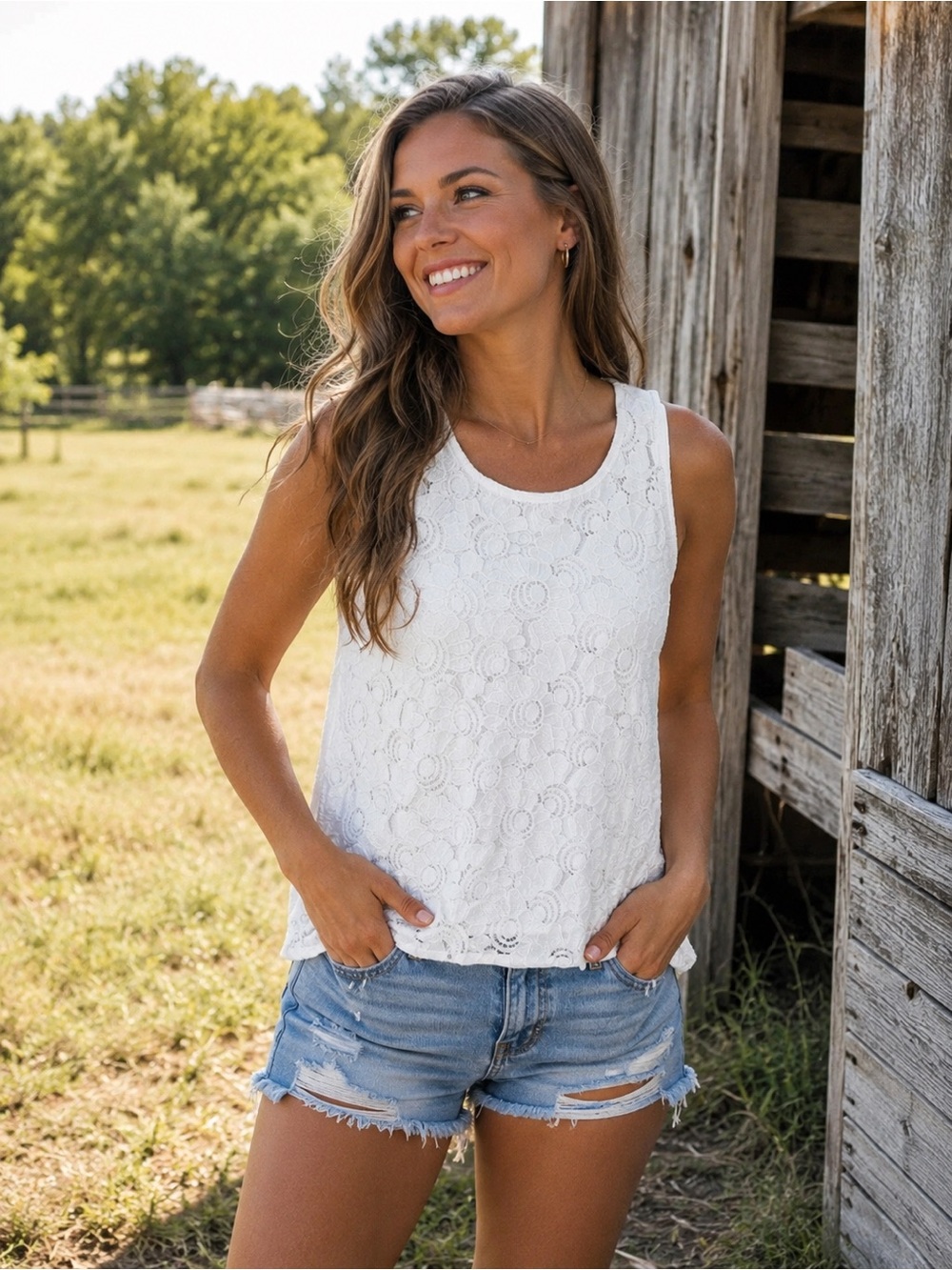 🤍 LOFT Petite White Lace Sleeveless Blouse Tank Top Feminine Chic Size MP 🤍